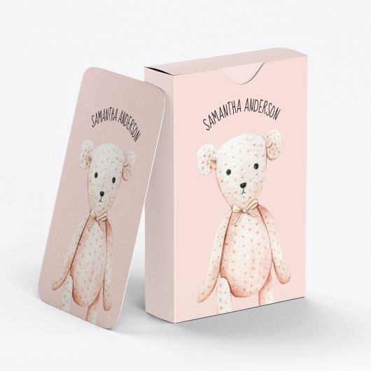 Moderner Beauty Pastel Pink Teddy Bär mit Namen Spielkarten
