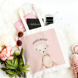 Moderner Beauty Pastel Pink Teddy Bär mit Namen Tragetasche<br><div class="desc">Moderner Beauty Pastel Pink Teddy Bär mit Namen</div>