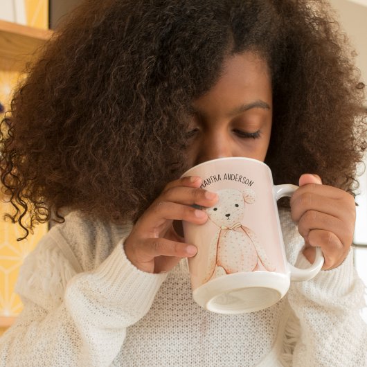 Moderner Beauty Pastel Pink Teddy Bär mit Namen Zweifarbige Tasse