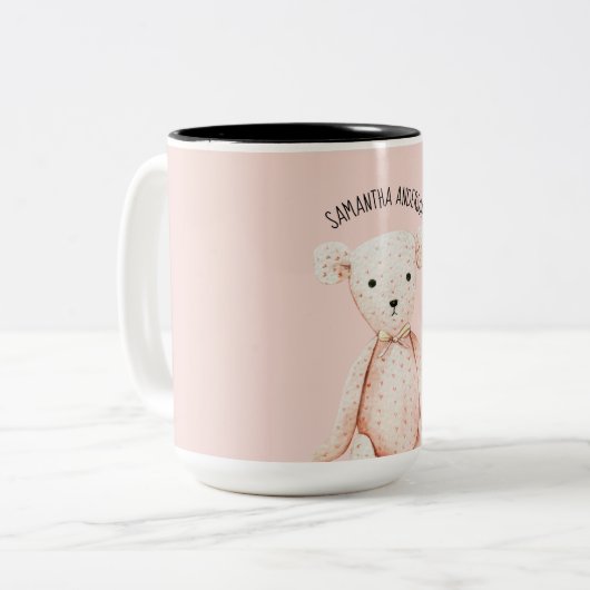 Moderner Beauty Pastel Pink Teddy Bär mit Namen Zweifarbige Tasse (Vorderseite Links)