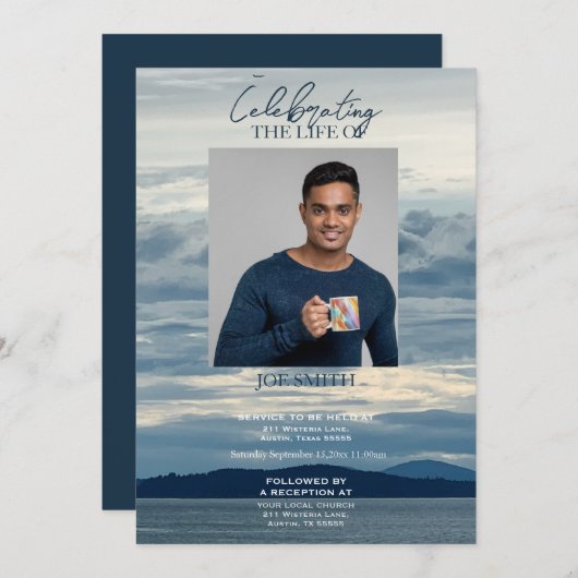 Moderner Beerdigungsservice am Küstenstrand Einladung (Vorne/Hinten)