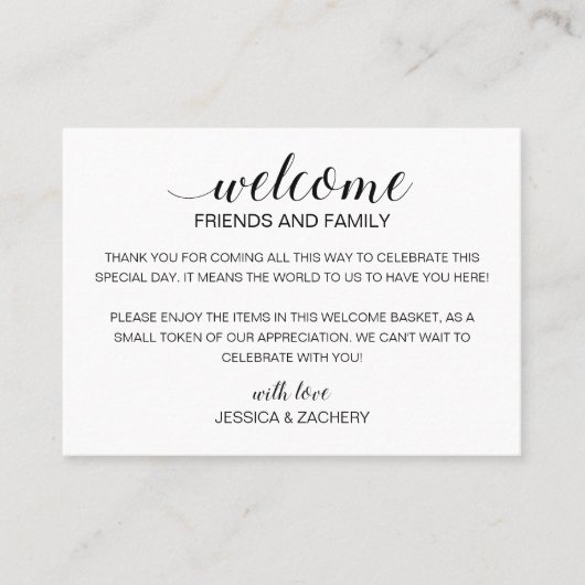 Moderner Begrüßungskorb Platzkarte (Vorderseite)