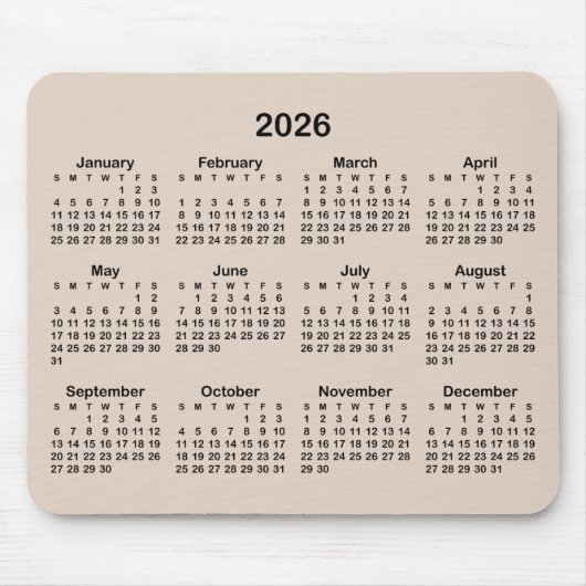 Moderner Beige- und Schwarzer Kalender Mousepad (Vorne)
