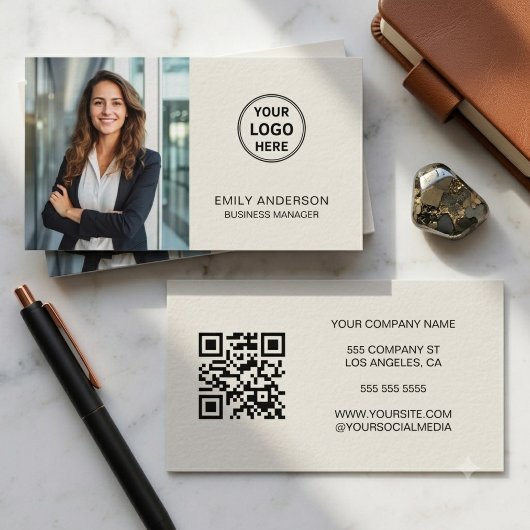 Moderner benutzerdefinierter Logo-Foto-QR-Code Visitenkarte
