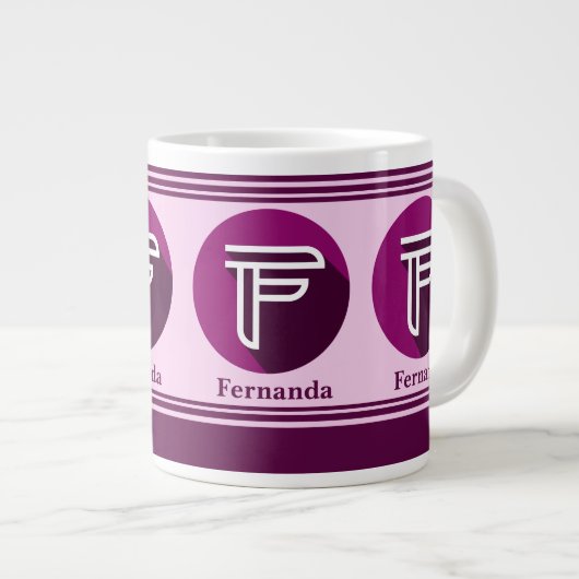Moderner, benutzerdefinierter Monogram-Name (F) Jumbo-Tasse (Vorderseite Rechts)