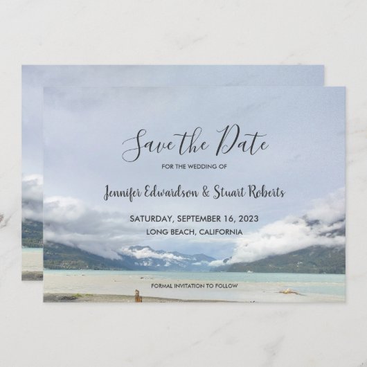 Moderner Bergsommerstrand Save the Date Karte (Vorne/Hinten)