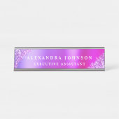 Moderner Beruflich rosa Lila Sparkor Glitzer Schreibtischnamensplakette (Vorderseite )