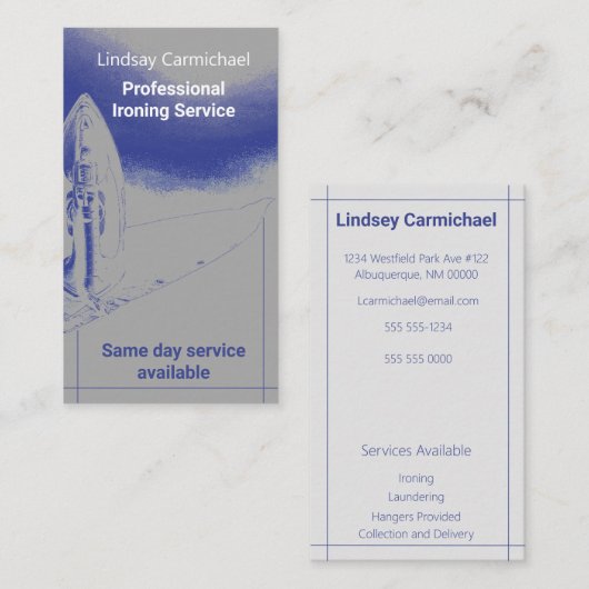 Moderner Beruflicher Blue Bügelservice Visitenkarte (Vorne/Hinten)