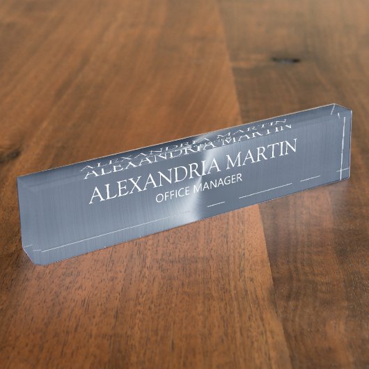 Moderner Beruflicher Blue Job Title Desk Namensplakette (Seite)