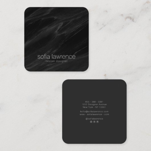 Moderner beruflicher Designer aus schwarzem Marmor Quadratische Visitenkarte (Vorne/Hinten)