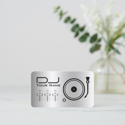 Moderner beruflicher DJ-Player metallisch Visitenkarte (Stehend Vorderseite)