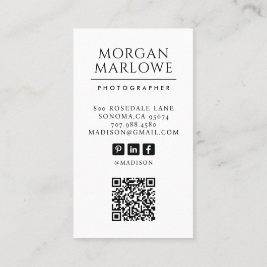 Moderner Beruflicher Fotograf Visitenkarte (Rückseite)