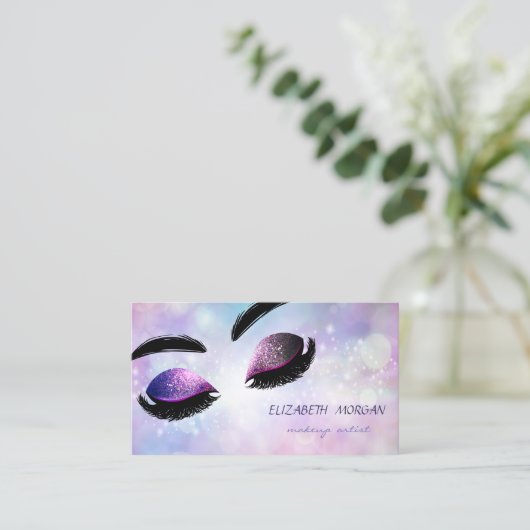 Moderner Beruflicher Glitzer Lashes Makeup Bokeh Visitenkarte (Stehend Vorderseite)