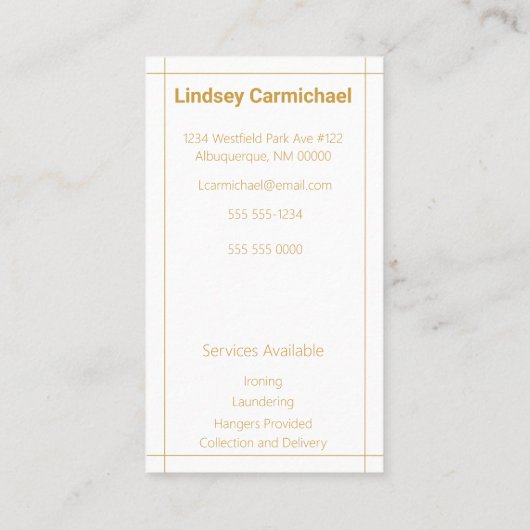 Moderner Beruflicher Gold Bügelservice Visitenkarte (Rückseite)