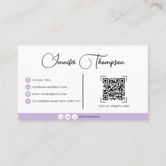 Moderner Beruflicher Lila QR-Code Visitenkarte (Rückseite)