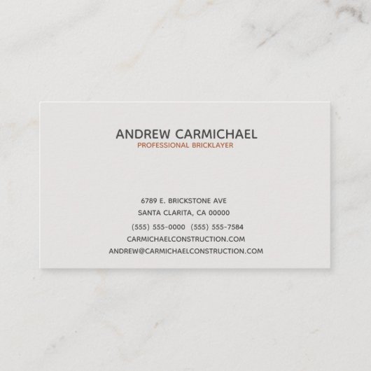 Moderner Beruflicher Mauerstauber Visitenkarte (Rückseite)