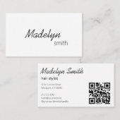 Moderner Beruflicher Minimal-Haarstylist-QR-Code Visitenkarte (Vorne/Hinten)