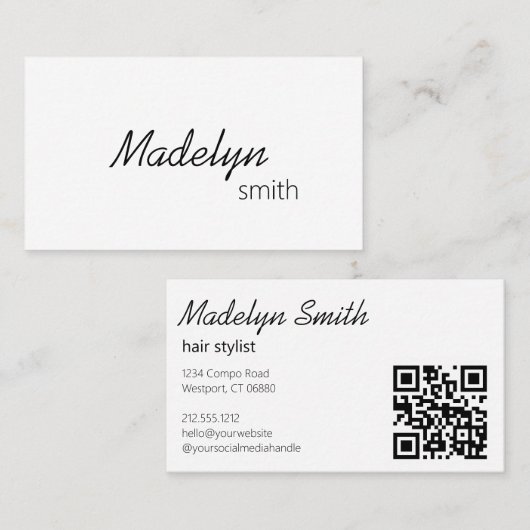 Moderner Beruflicher Minimal-Haarstylist-QR-Code Visitenkarte (Vorne/Hinten)