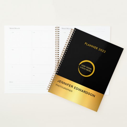 Moderner beruflicher Planer in Schwarz und Gold (Anzeige)