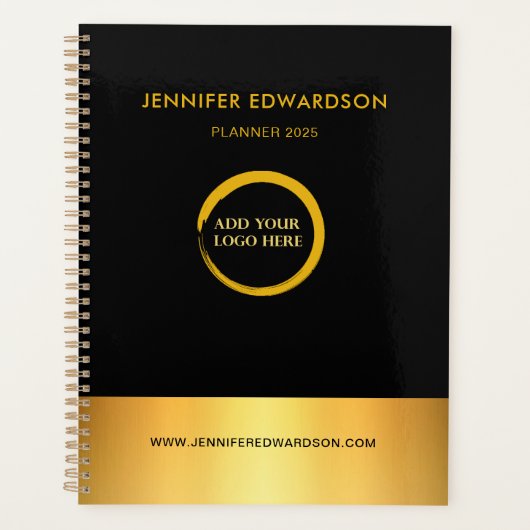 Moderner beruflicher Planer in Schwarz und Gold (Vorderseite)