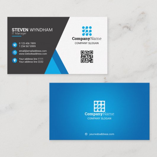 Moderner Beruflicher QR-Code - blau Visitenkarte (Vorne/Hinten)