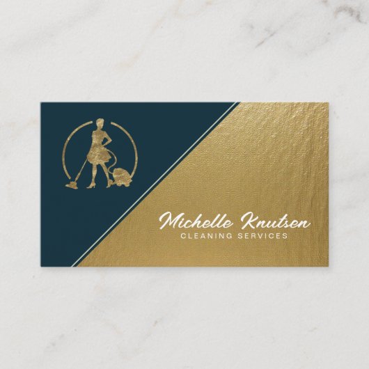 Moderner Beruflicher Reinigungsservice Gold Visitenkarte (Vorderseite)