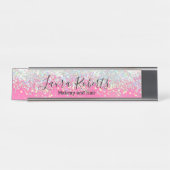 Moderner Beruflicher Rosa Glitzer Schreibtischnamensplakette (Vorderseite )