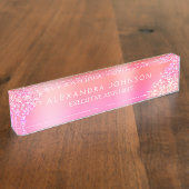 Moderner Beruflicher Rosa Orange Glitzer Namensplakette (Seite)