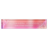 Moderner Beruflicher Rosa Orange Glitzer Namensplakette (Vorderseite)