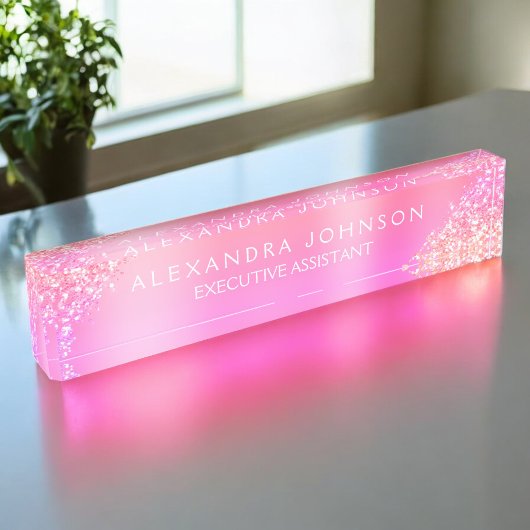 Moderner Beruflicher Rosa Orange Glitzer Namensplakette