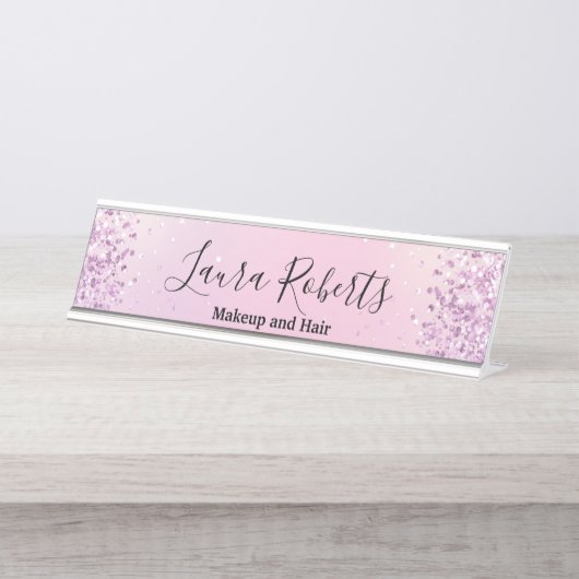 Moderner Beruflicher Rosatinpfeiler Glitzer Des De Schreibtischnamensplakette (Vorderseite )