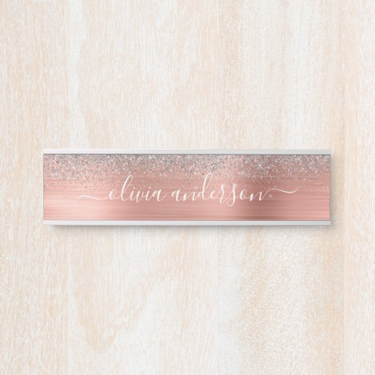 Moderner Beruflicher Rose Gold Silver Glitzer Türschild (Vorderseite )