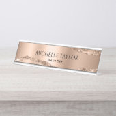 Moderner Beruflicher Rose Gold Sparkle Glitzer Des Schreibtischnamensplakette (Vorderseite )
