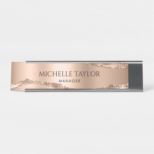 Moderner Beruflicher Rose Gold Sparkle Glitzer Des Schreibtischnamensplakette (Vorderseite )