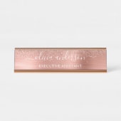 Moderner Beruflicher Rose Gold Sparkle Glitzer Des Schreibtischnamensplakette (Vorderseite )