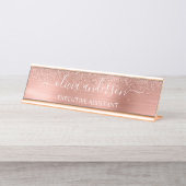 Moderner Beruflicher Rose Gold Sparkle Glitzer Des Schreibtischnamensplakette (Vorderseite )