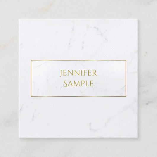 Moderner Beruflicher weißer Marmor Gold Text Luxus Quadratische Visitenkarte (Vorderseite)