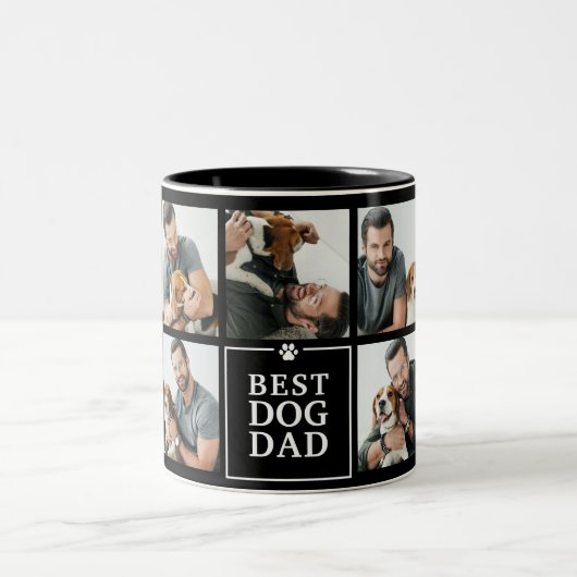 Moderner Best Dog Vater 7-Foto Collage Zwei-Tonen- Zweifarbige Tasse (Mittel)