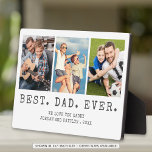 Moderner BEST VATER EVA 3 Fotos Personalisiert Fotoplatte<br><div class="desc">Moderner BEST VATER JE 3 Fotos Personalisiert Easel-Back Plaque. Erstellen Sie ein personalisiertes, benutzerdefiniertes Collage Foto auf dieser Sohle-Back-Plakette für einen Vater mit 3 Bildern, Ihrem benutzerdefinierten Titel und/oder Nachricht in Ihrer Auswahl von Schriftart-Stilen und Farben und Hintergrundfarbe. Das Beispiel wird mit dem Titel BEST gezeigt. VATER. JE. in kohlegrauem...</div>