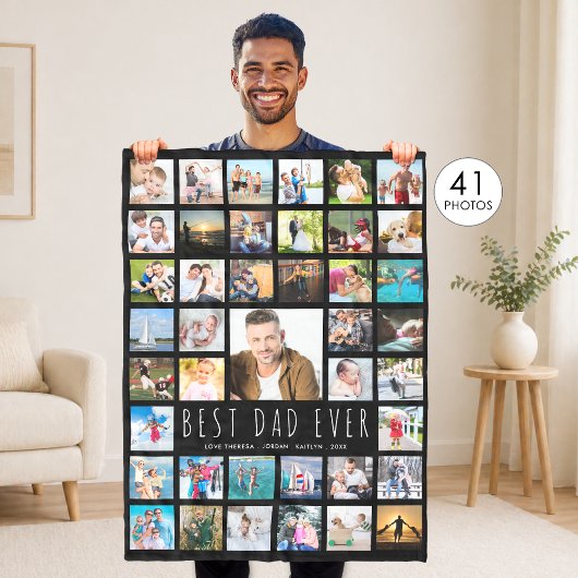 Moderner BEST VATER je Foto Collage Black Fleecedecke