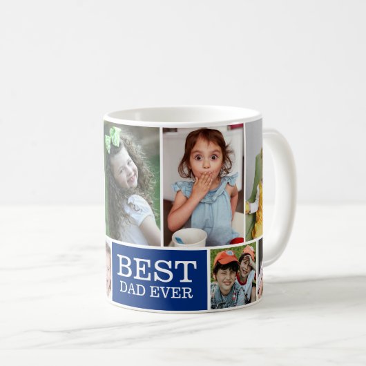 Moderner bester Vater je 10 Foto Collage Blue Kaffeetasse (VorderseiteRechts)