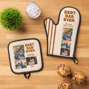 Moderner bester Vater je 3 Foto Collage Vatertag Ofenhandschuh & Topflappen-Set