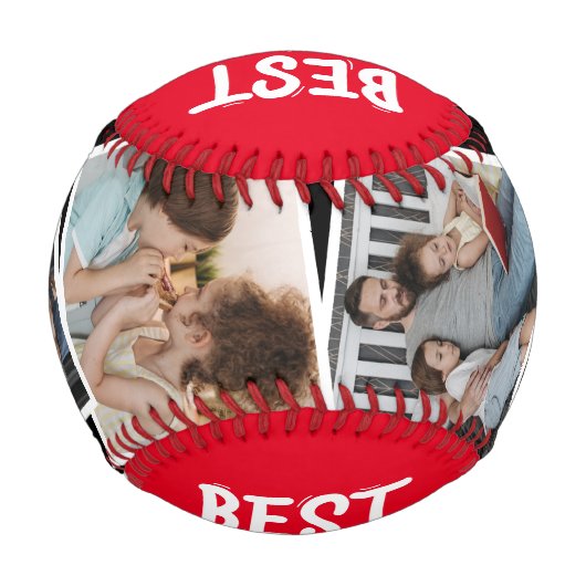 Moderner bester Vater je 4 Foto Federn Geschenk Baseball (Rückseite)