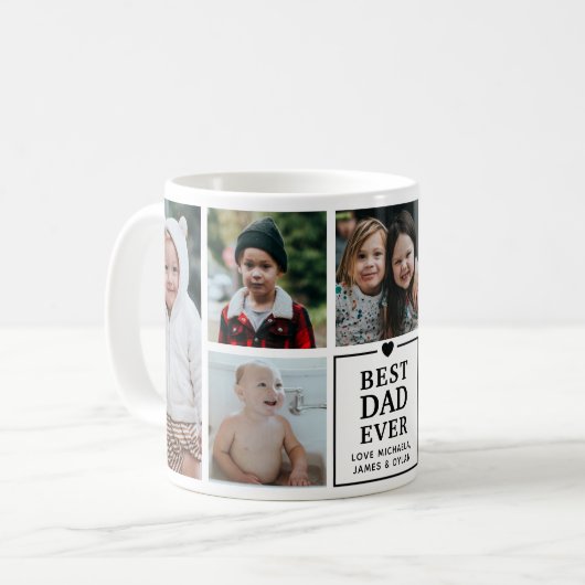 Moderner bester Vater je 7-Foto Collage & Names Kaffeetasse (Vorderseite Links)