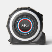 Moderner bester Vater je Monogramm Rotes Blau Maßband (Vorderseite)