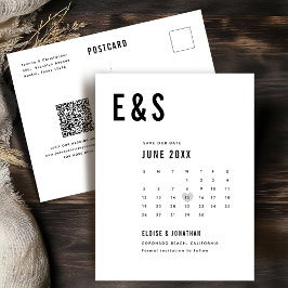 Moderner Big Bold Monogram Kalender Save the Date Postkarte