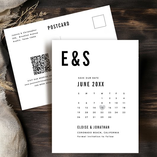 Moderner Big Bold Monogram Kalender Save the Date Postkarte