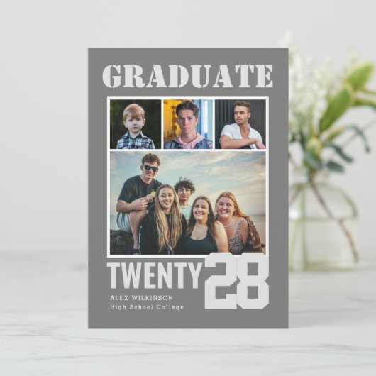 Moderner Big Bold Script Trendy 5 Foto Abschluss Einladung (Stehend Vorderseite)