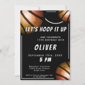 Moderner Black Basketball Ball Sports Kindergeburt Einladung (Vorderseite)