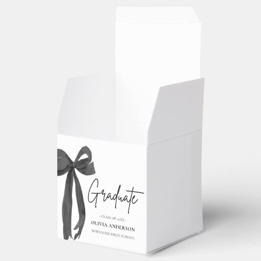 Moderner Black Bow Coquette Graduate Abschluss Geschenkschachtel (Geöffnet)